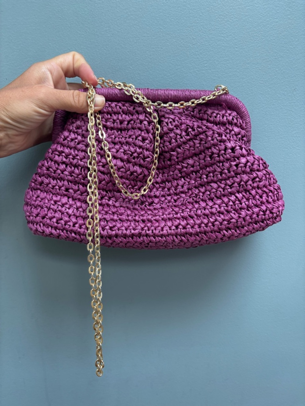 Mango MNG Rattan Clutch Bag in Fuchsia - Picture 3 of 8